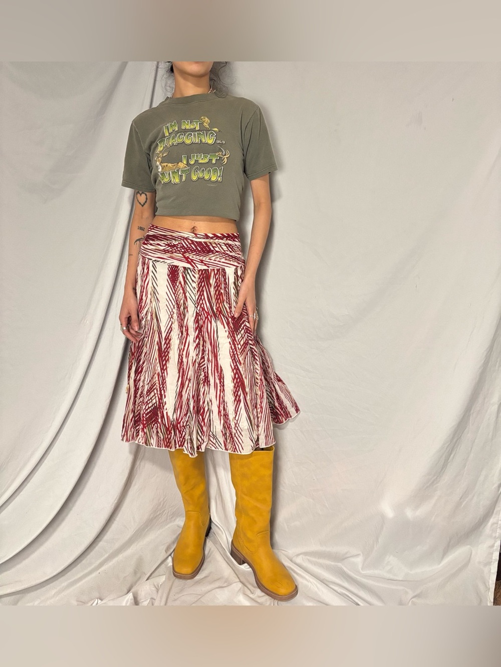 Y2K Apt. 9 Red & White 100% Cotton Midi Skirt Size 10
